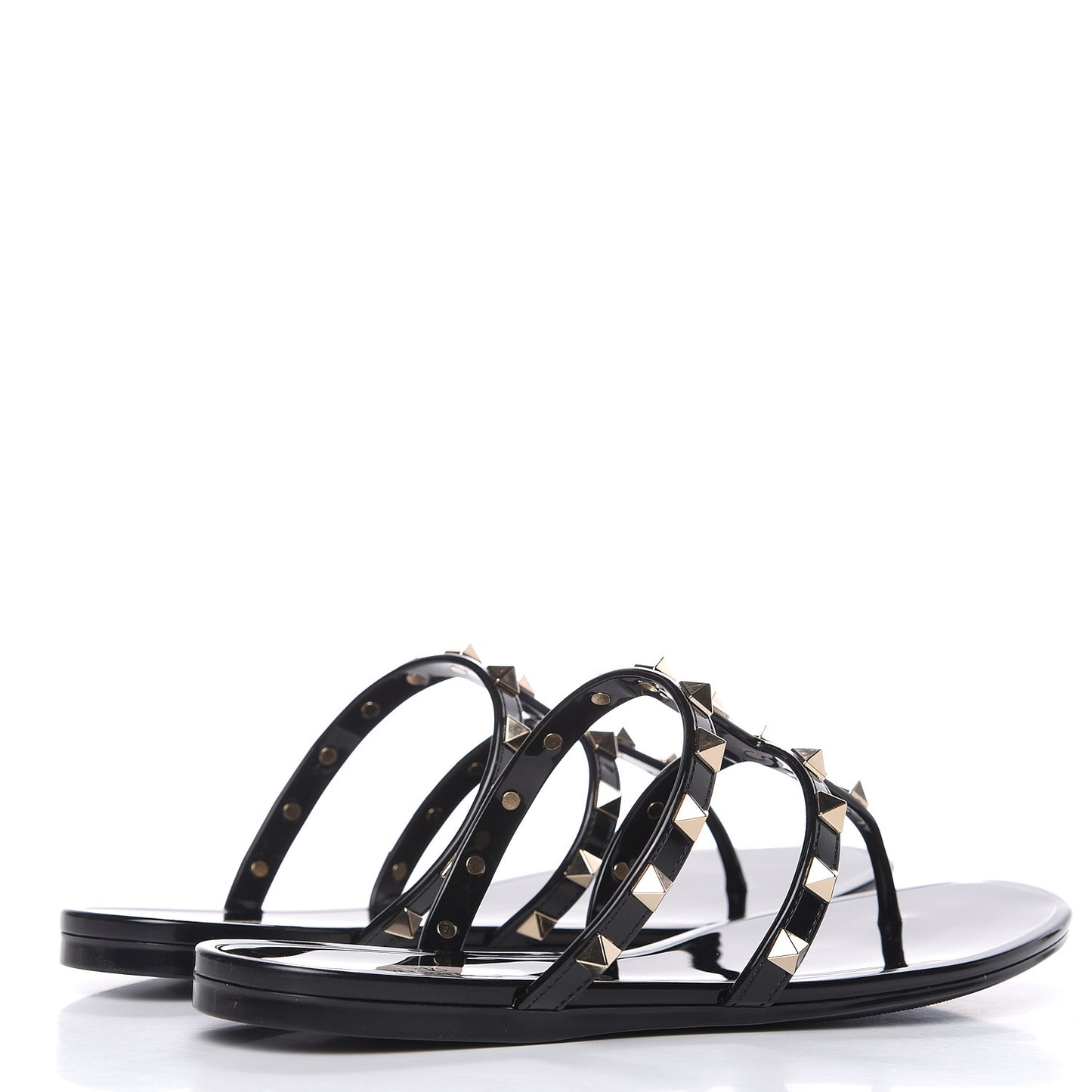 PVC Jelly Rockstud Caged Flat Thong Sandals 36 Black