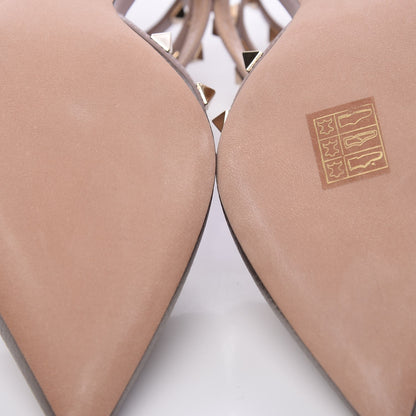 Valentino Garavani Metallic Pebbled Calfskin Rockstud Ankle Strap 65mm Pumps 38 Sasso Poudre 9 of 11