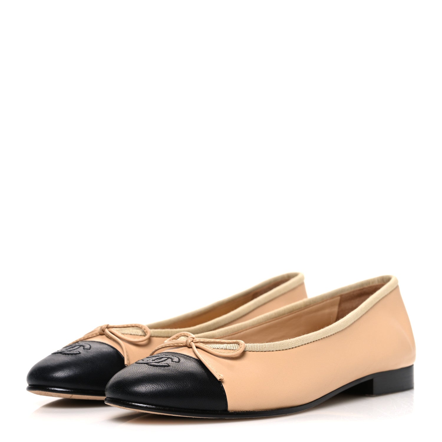 Chanel Lambskin Cap Toe CC Ballerina Flats 36 Beige Black 4 of 10