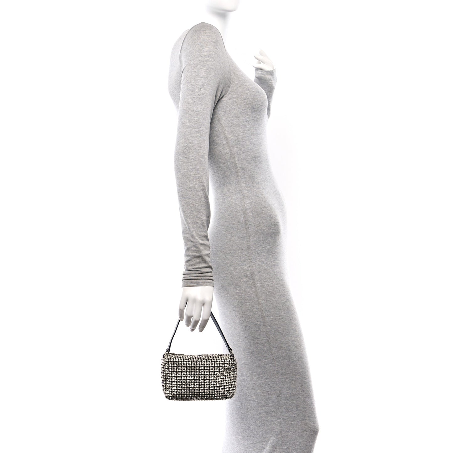 Mesh Crystal Rhinestone Mini Heiress Pouch Black Silver