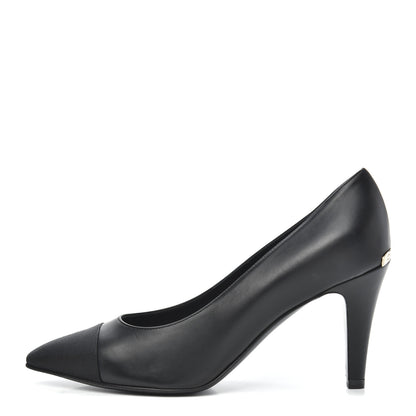 Chanel Iridescent Calfskin Grosgrain Cap Toe Pumps 37 Black 1 of 7
