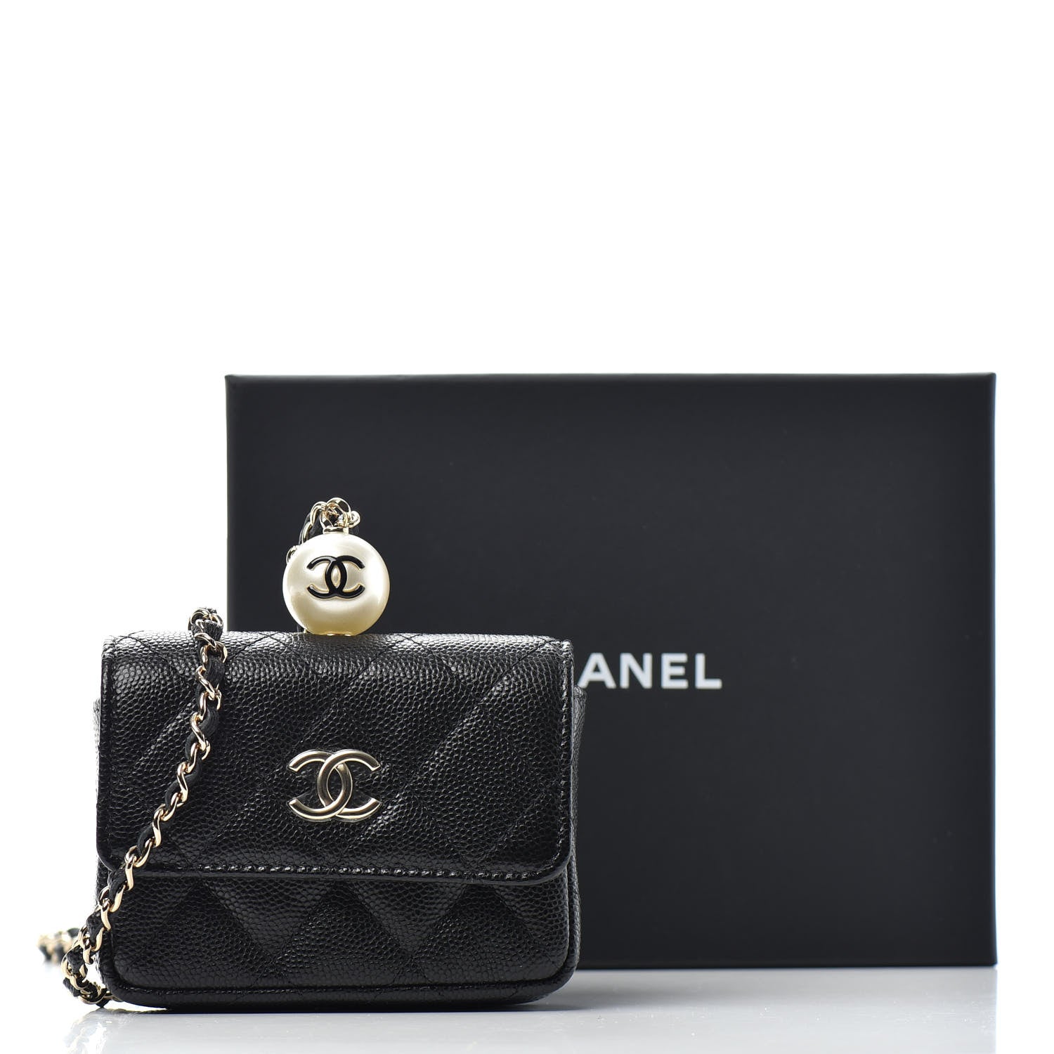 Chanel Caviar Quilted Pearl Card Holder On Chain Black 9 of 9