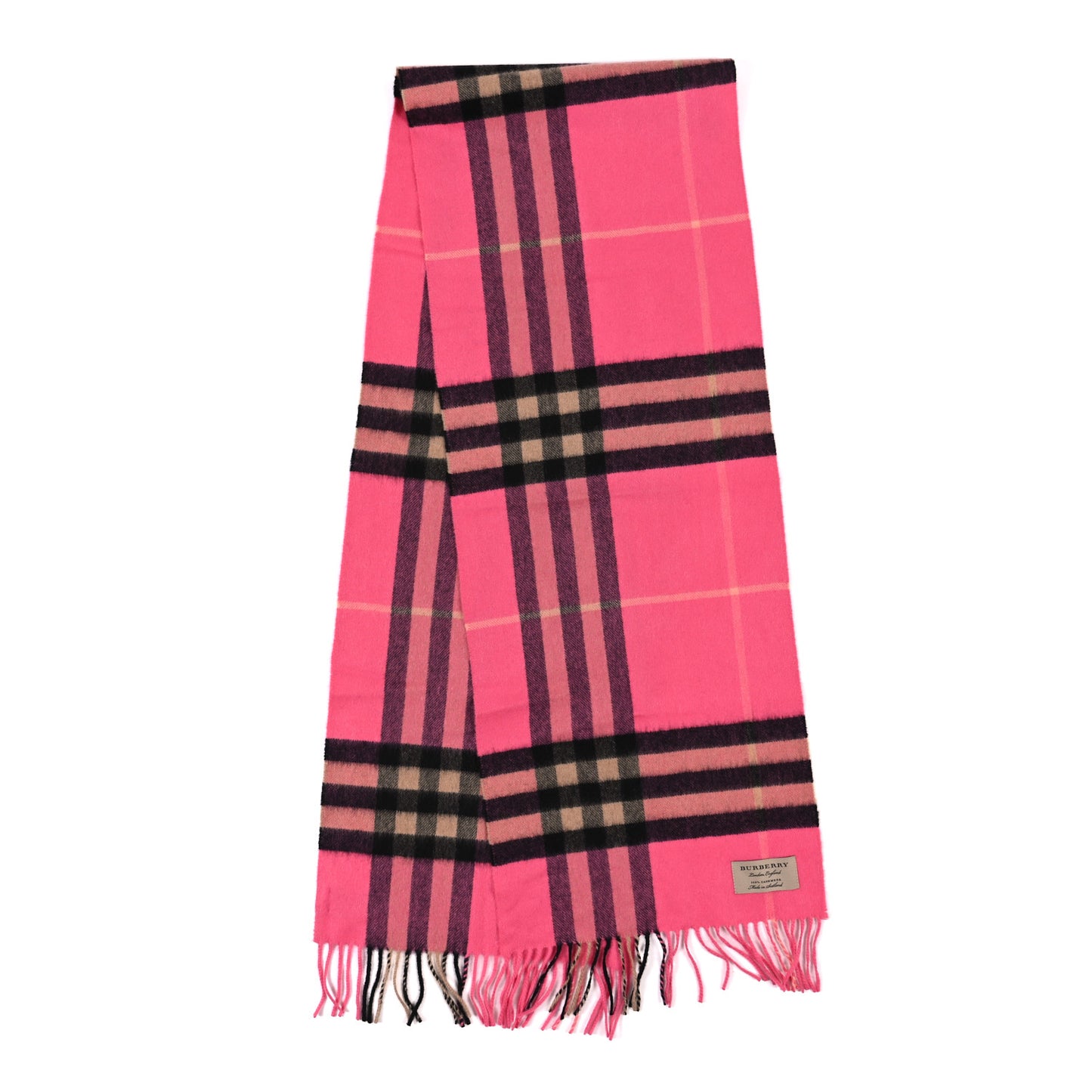Cashmere Giant Check Fringe Scarf Rose Pink