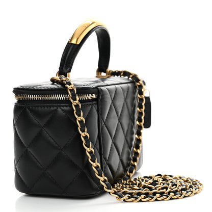 Chanel Lambskin Quilted Metal Small Top Handle Vanity Case With Chain Black 3 of 12