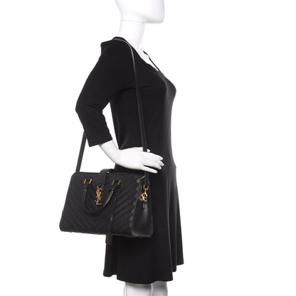 Saint Laurent Calfskin Matelasse Chevron Small Monogram Cabas Black 2 of 14