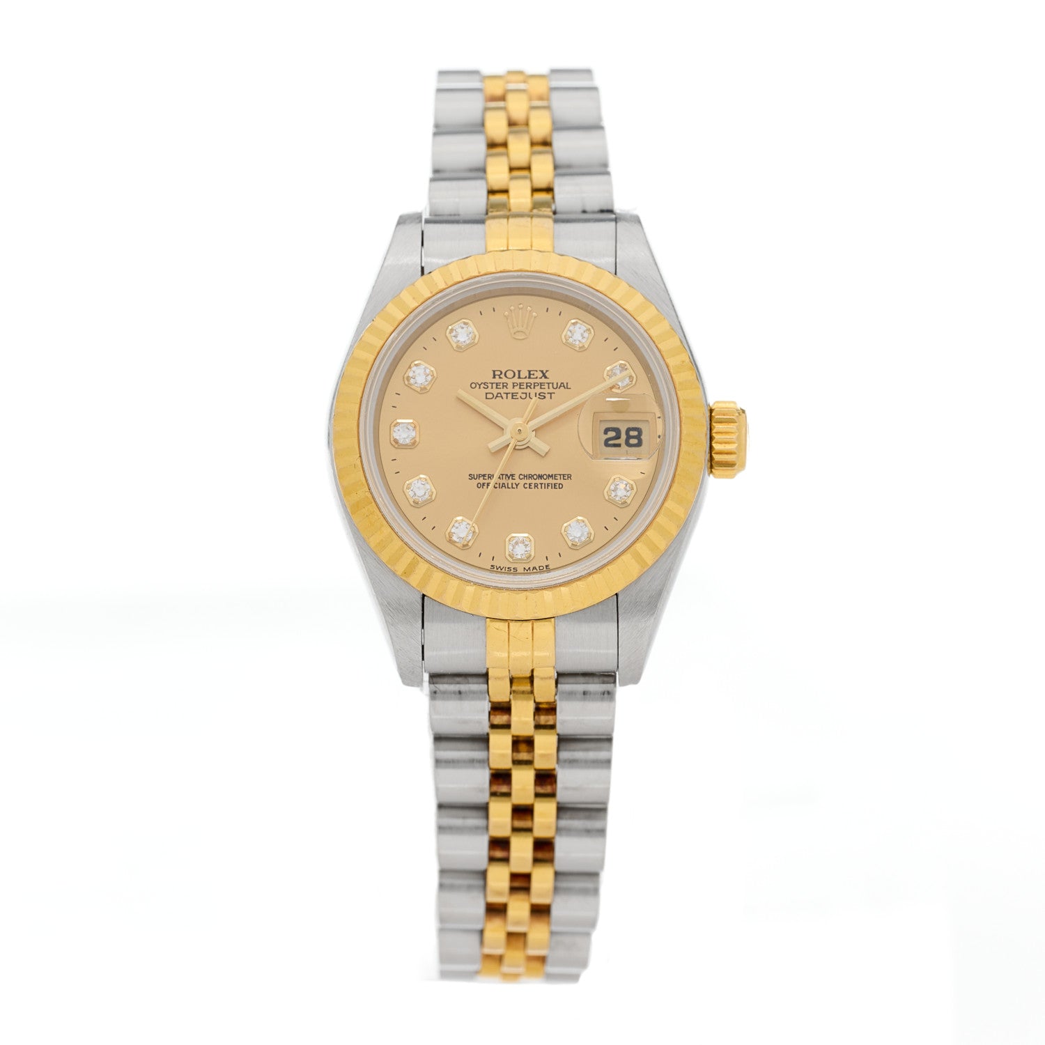 Rolex Stainless Steel 18K Yellow Gold Diamond 26mm Oyster Perpetual Datejust Watch Champagne 69173 1 of 4