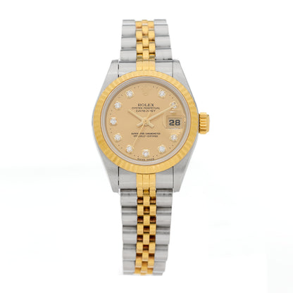 Rolex Stainless Steel 18K Yellow Gold Diamond 26mm Oyster Perpetual Datejust Watch Champagne 69173 1 of 4