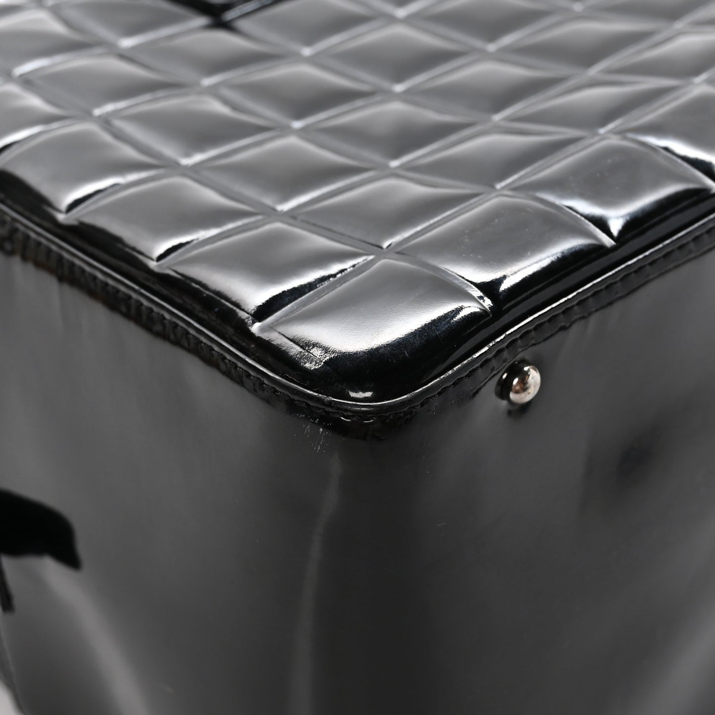Patent Quilted Chocolate Bar Bowler Black