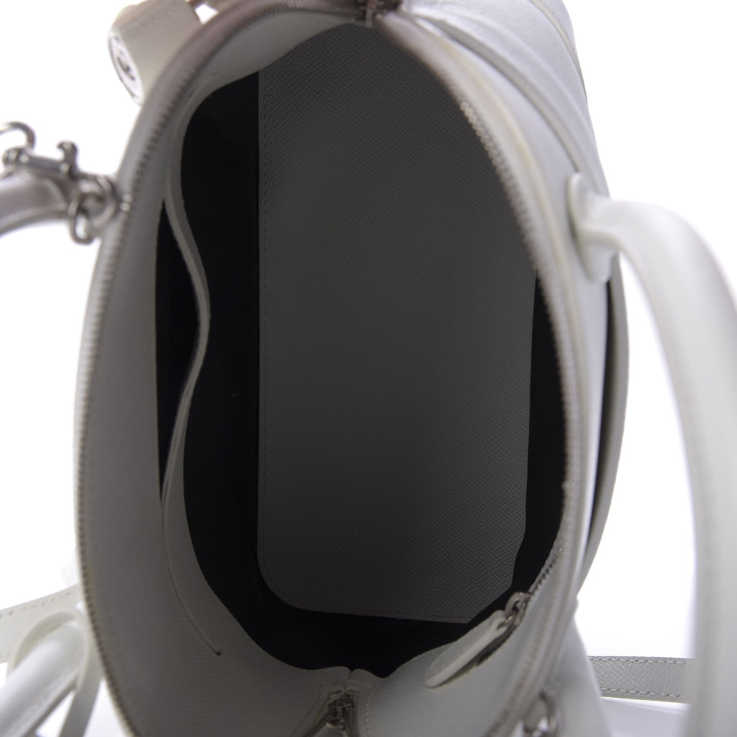 Signature Grained Calfskin Logo S Ville Top Handle Bag White Black