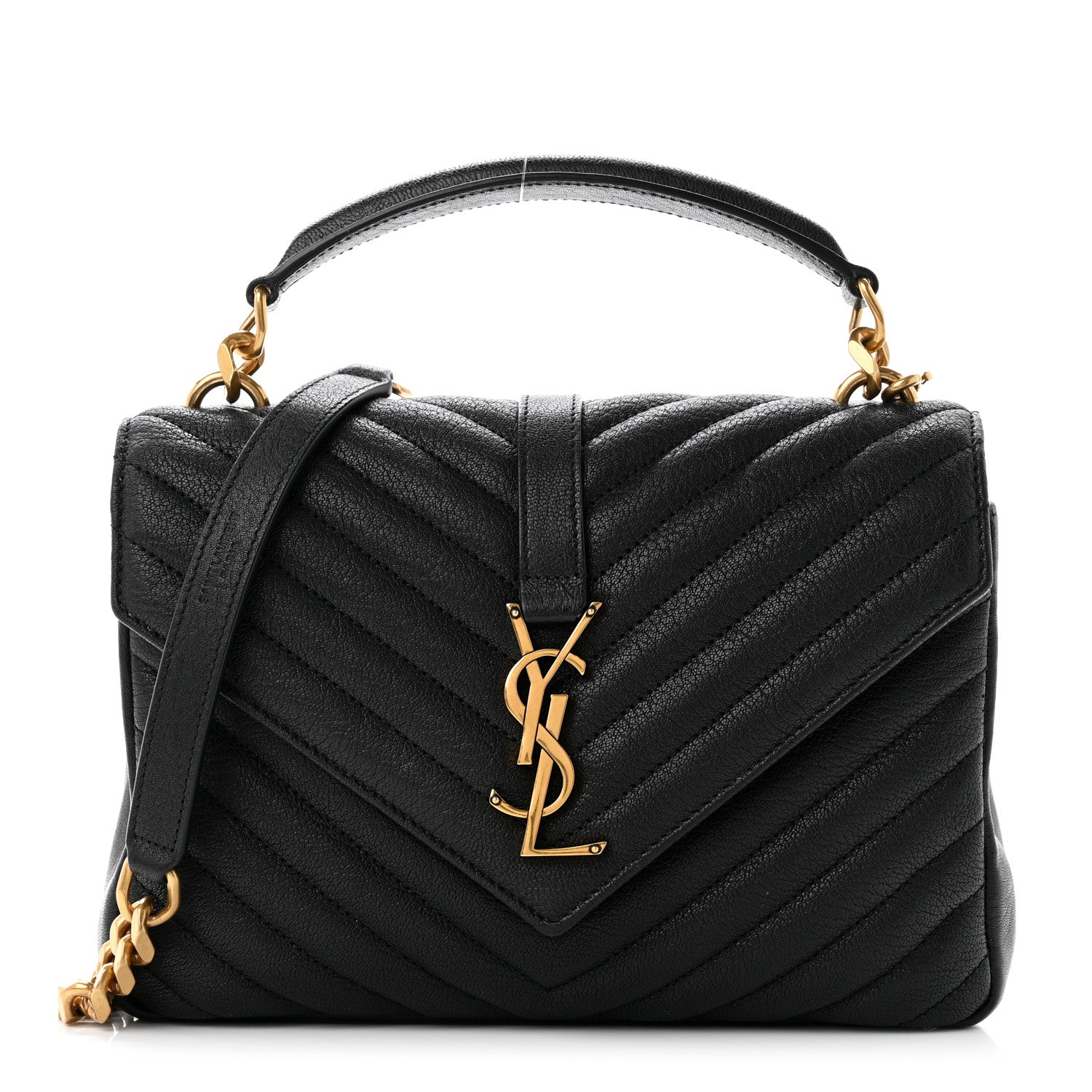 Saint Laurent Sheepskin Matelasse Chevron Monogram Medium College Bag Black 1 of 11
