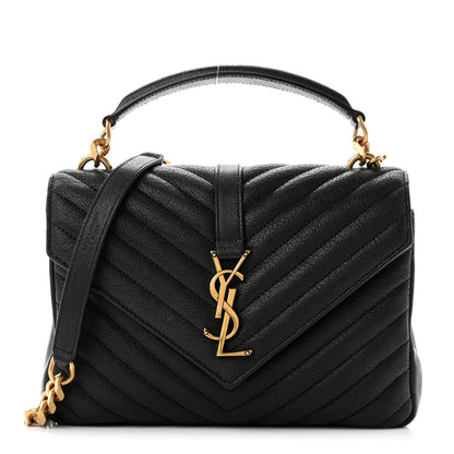 Saint Laurent Sheepskin Matelasse Chevron Monogram Medium College Bag Black 1 of 11