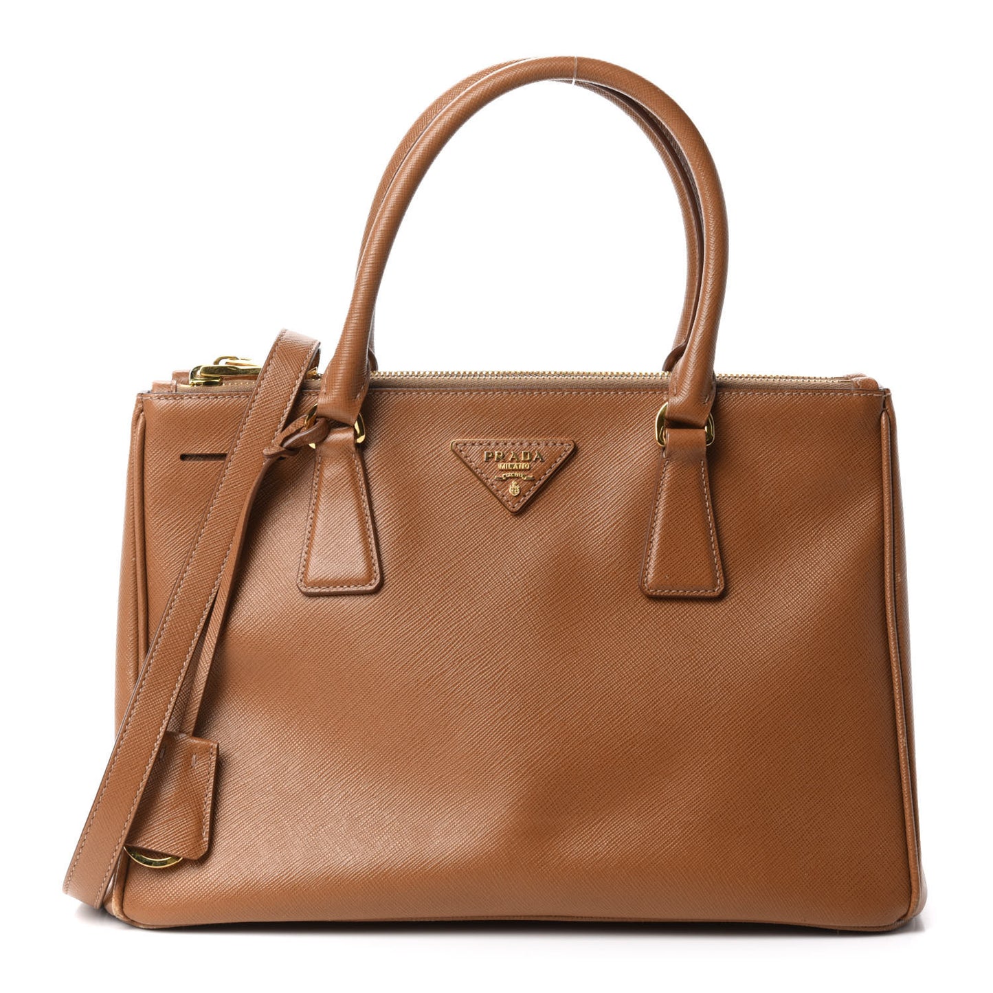 Saffiano Small Galleria Double Zip Tote Caramel