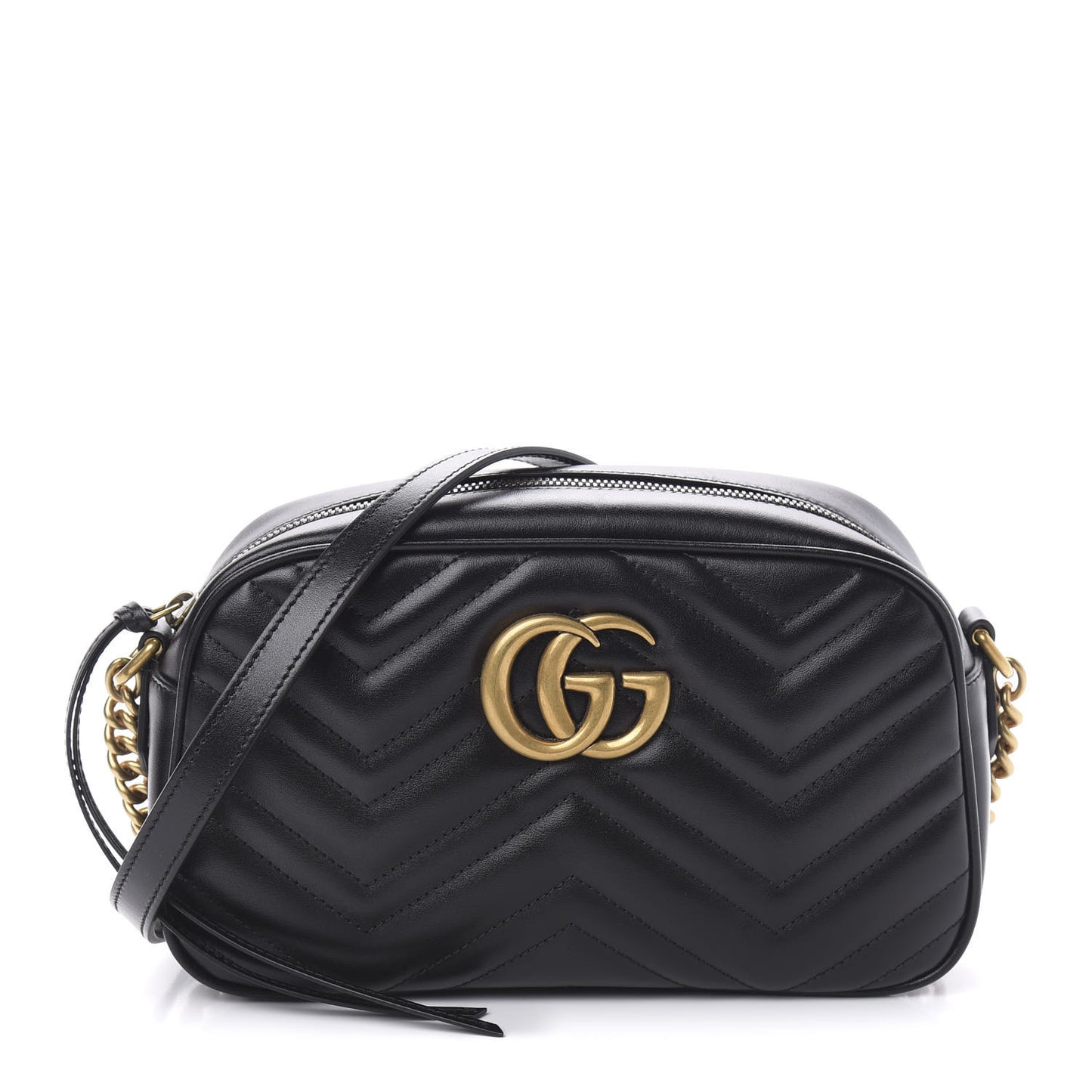 Calfskin Matelasse Small GG Marmont Chain Shoulder Bag Black