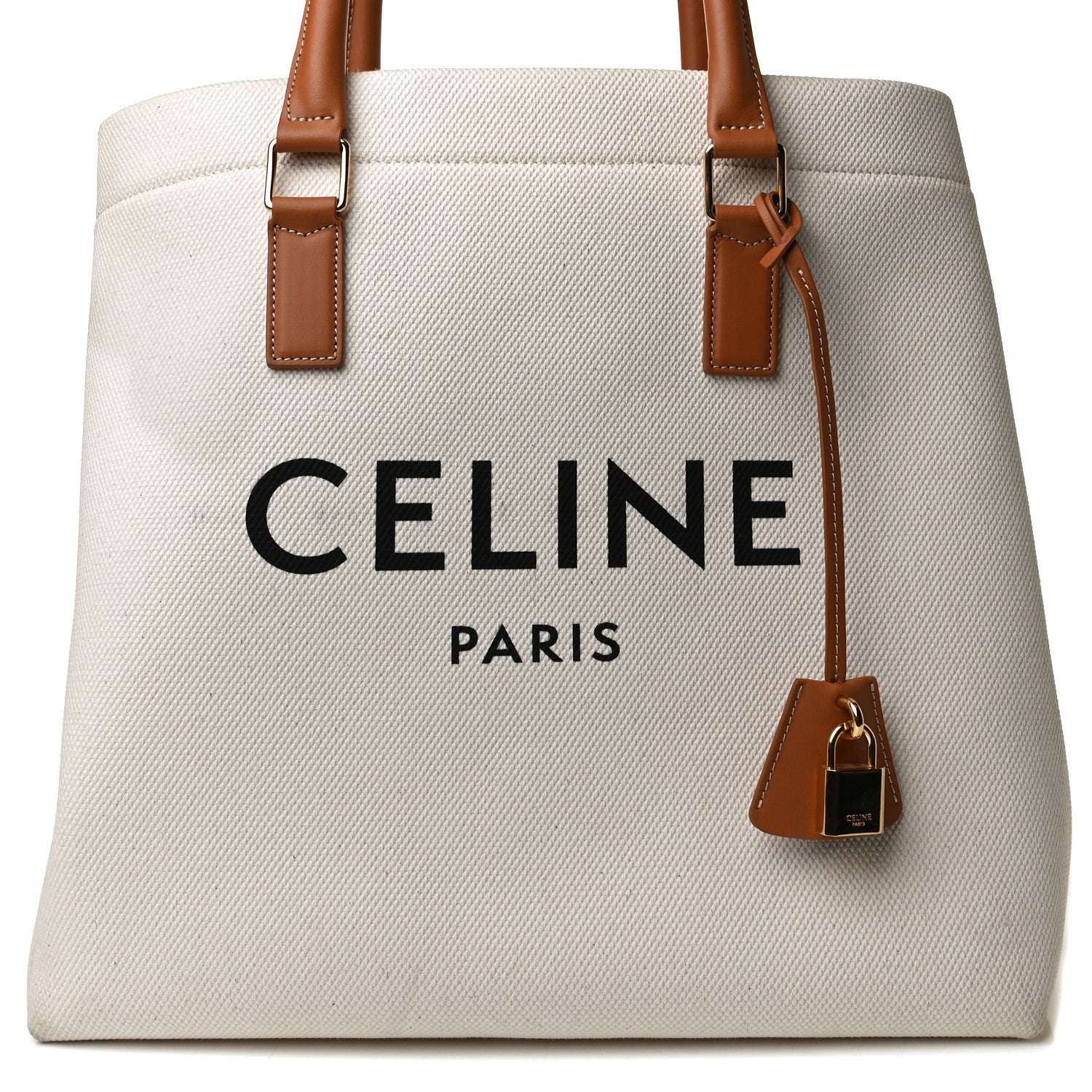 Celine Canvas Calfskin Logo Print Small Horizontal Cabas Natural Tan 7 of 14