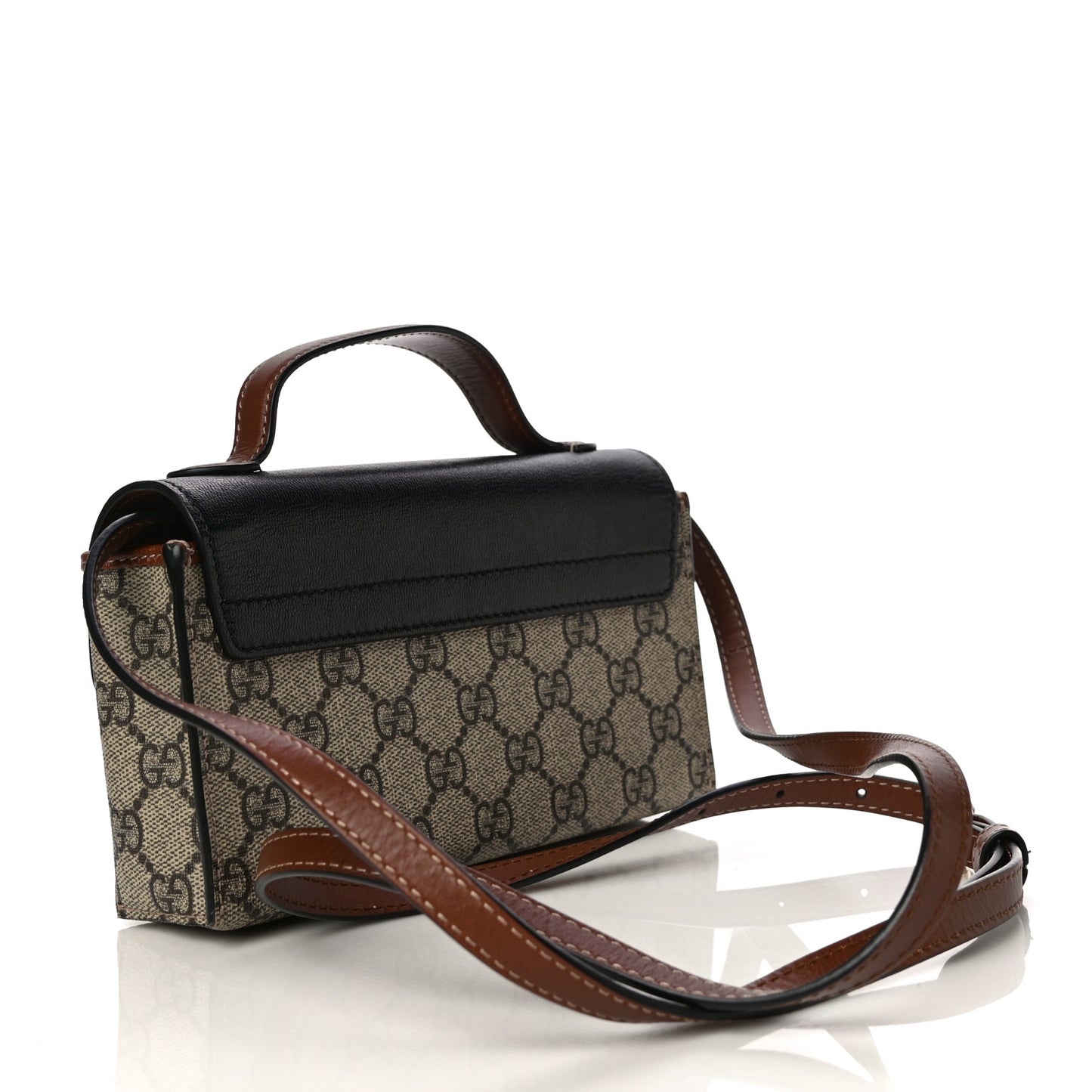 GG Supreme Monogram Calfskin Mini Padlock Top Handle Shoulder Bag Beige Black Cuir