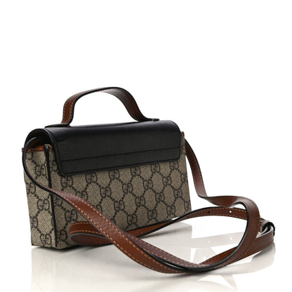 Gucci GG Supreme Monogram Calfskin Mini Padlock Top Handle Shoulder Bag Beige Black Cuir 3 of 11