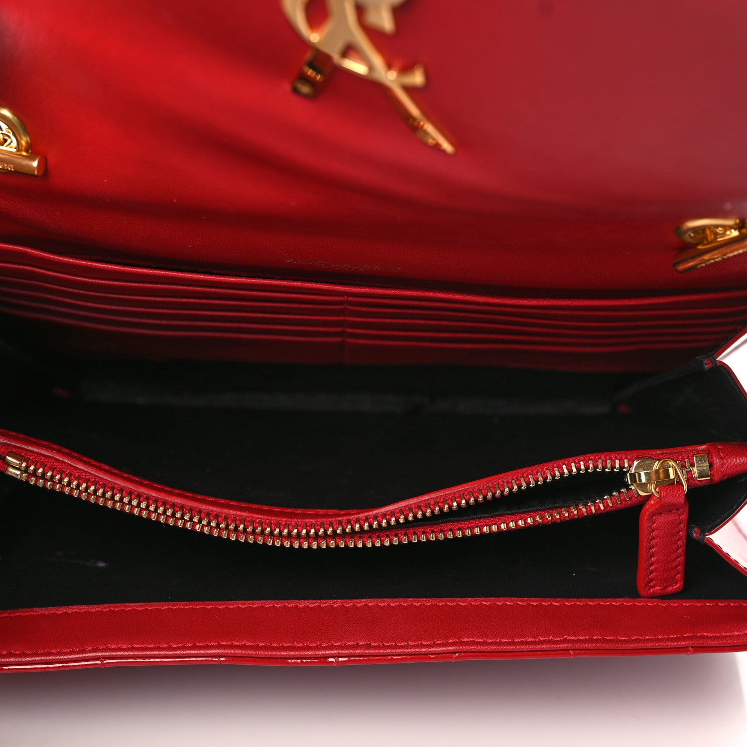 Saint Laurent Patent Calfskin Matelasse Vicky Chain Wallet Rouge Eros 4 of 8