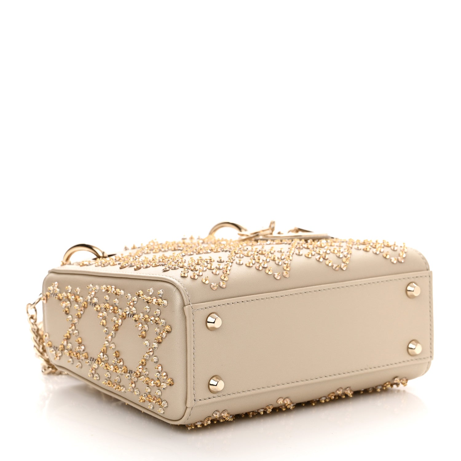 Christian Dior Metallic Lambskin Crystal Cannage Mini Lady Dior Platinum 4 of 9