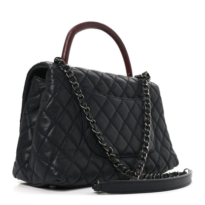 Chanel Caviar Lizard Embossed Quilted Small Coco Handle Flap Navy Blue 3 of 11