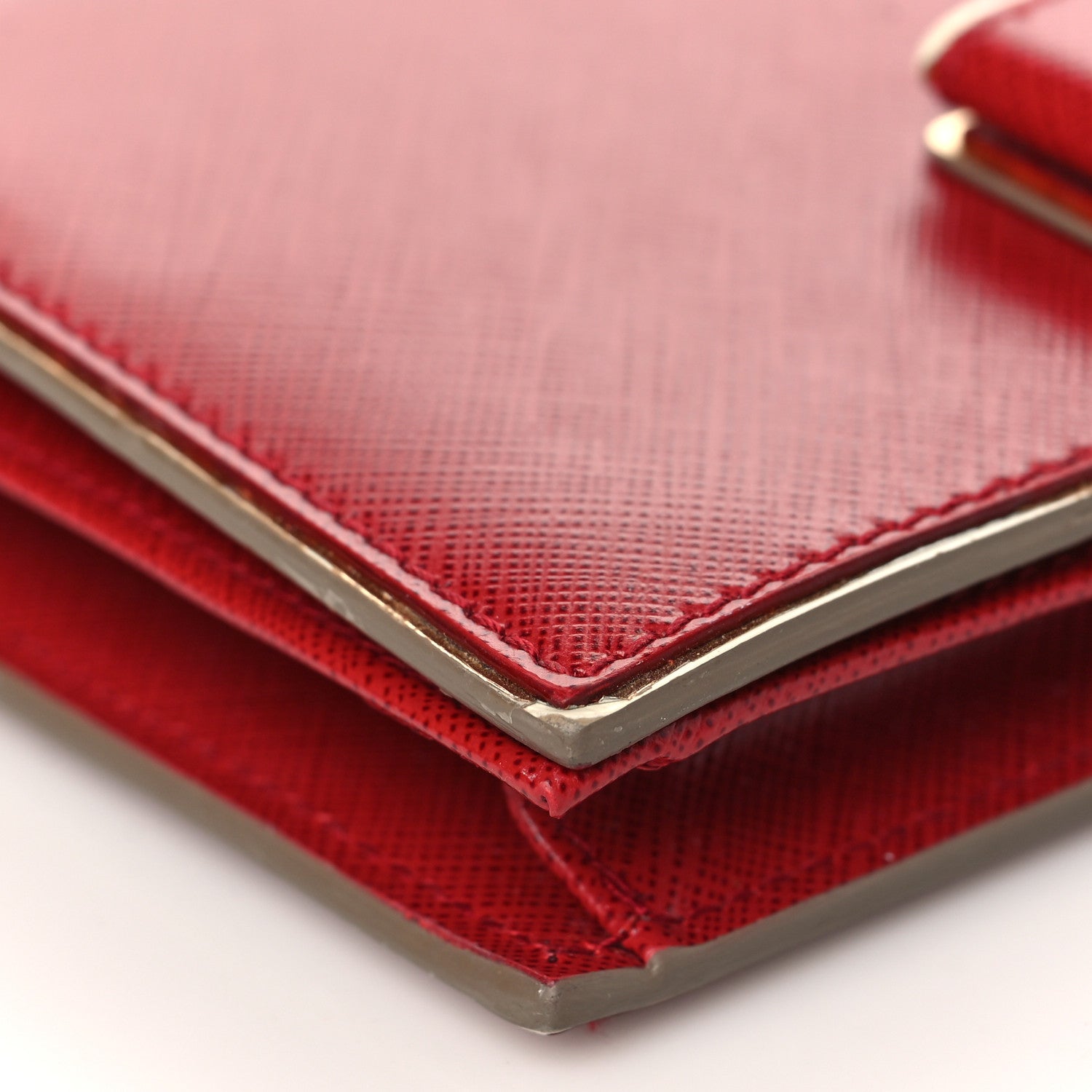 Salvatore Ferragamo Hammered Calfskin Vara Bow Chain Wallet Red 6 of 10