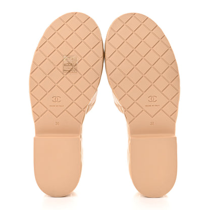 Chanel Lambskin Quilted CC Mules Wedge Sandals 38 Beige 6 of 11