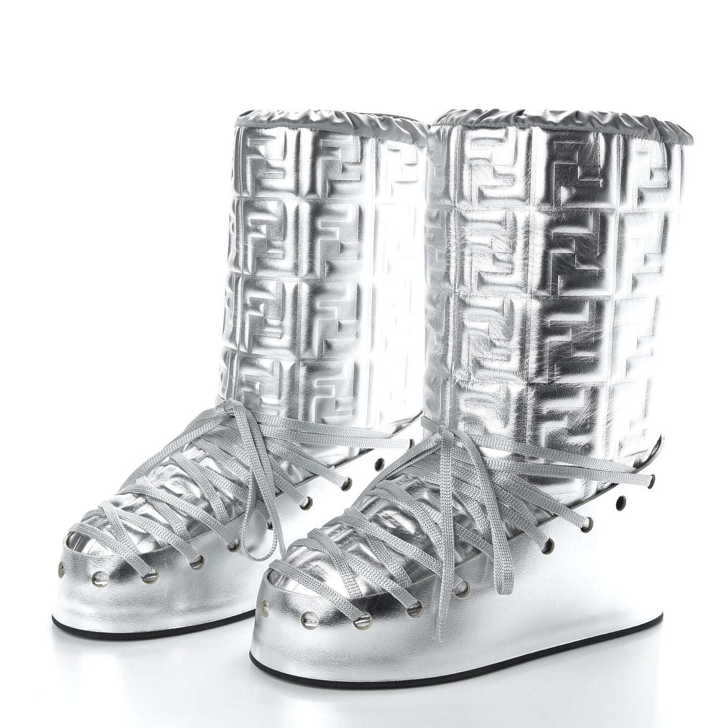 Laminated Nappa FF Embossed T-Rex Lace Up Ski Boots 40 Argento