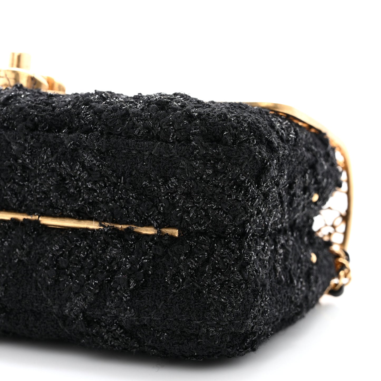 Metal Tweed Logo CC Minaudiere Flap Bag Black Gold