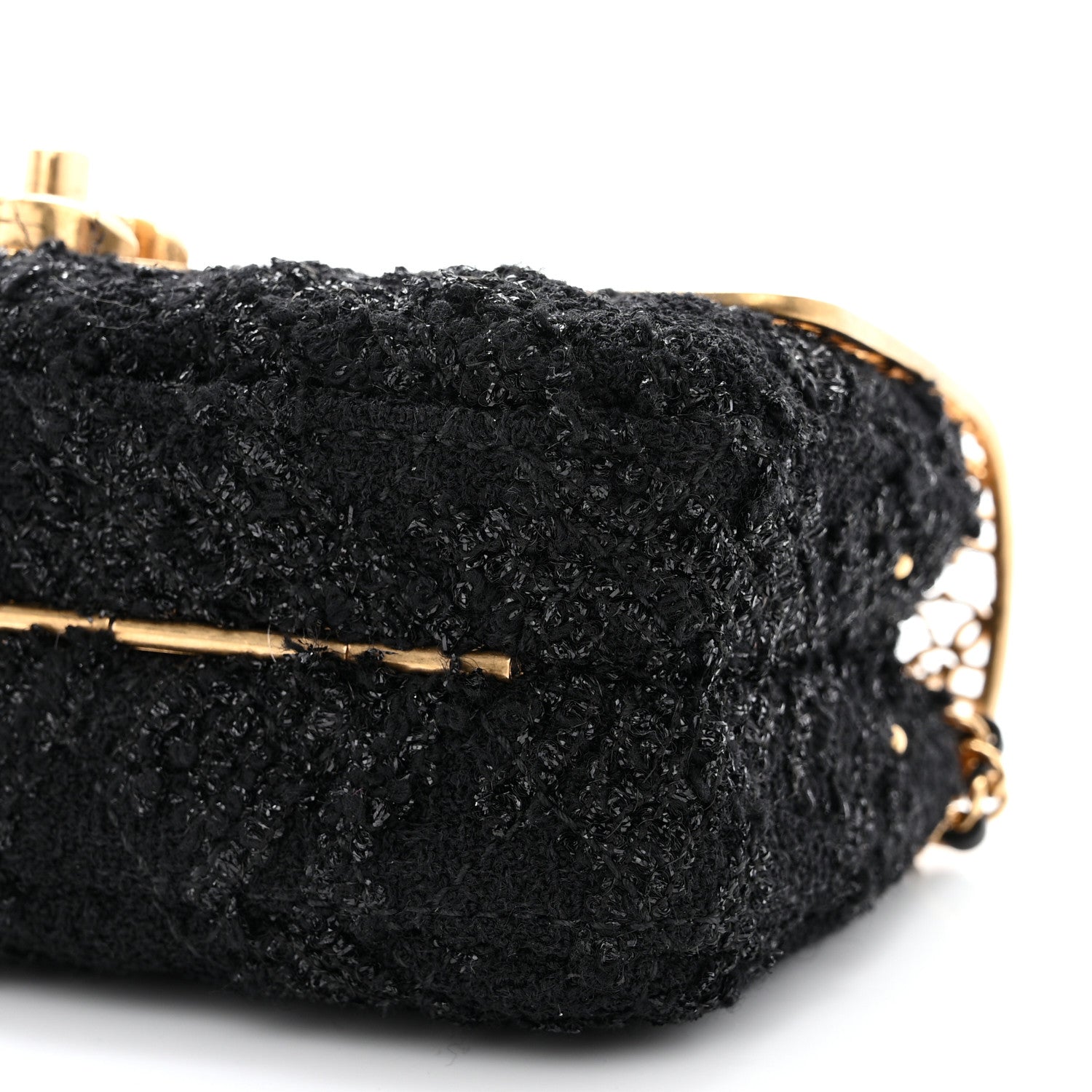 Chanel Metal Tweed Logo CC Minaudiere Flap Bag Black Gold 10 of 10
