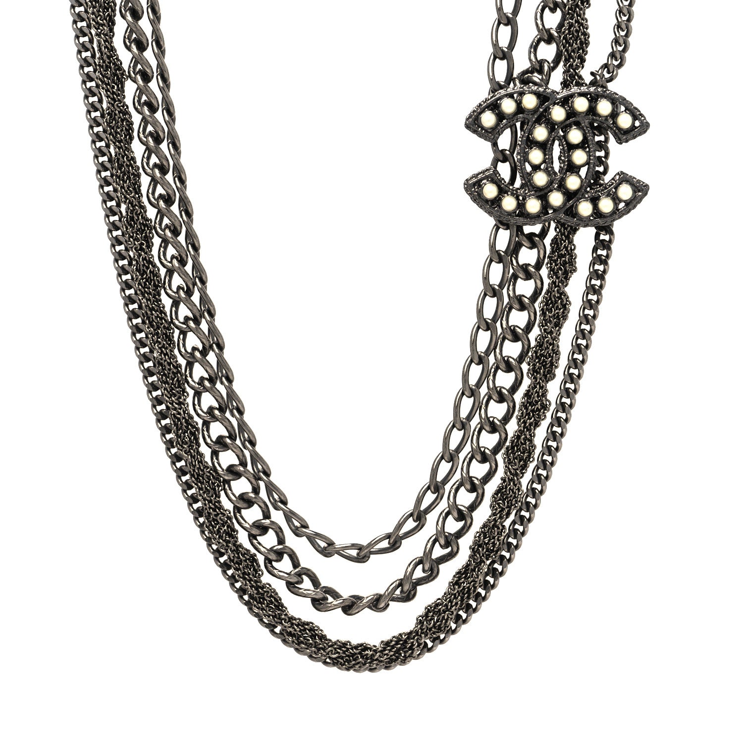 Chanel Pearl CC Multi Strand Necklace Dark Silver 1 of 5