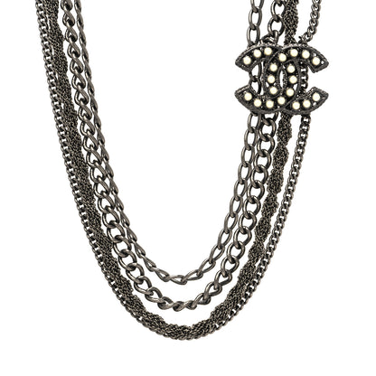 Chanel Pearl CC Multi Strand Necklace Dark Silver 1 of 5