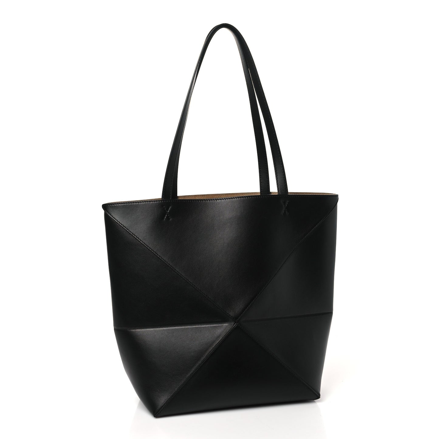 Shiny Calfskin Medium Puzzle Fold Tote Black