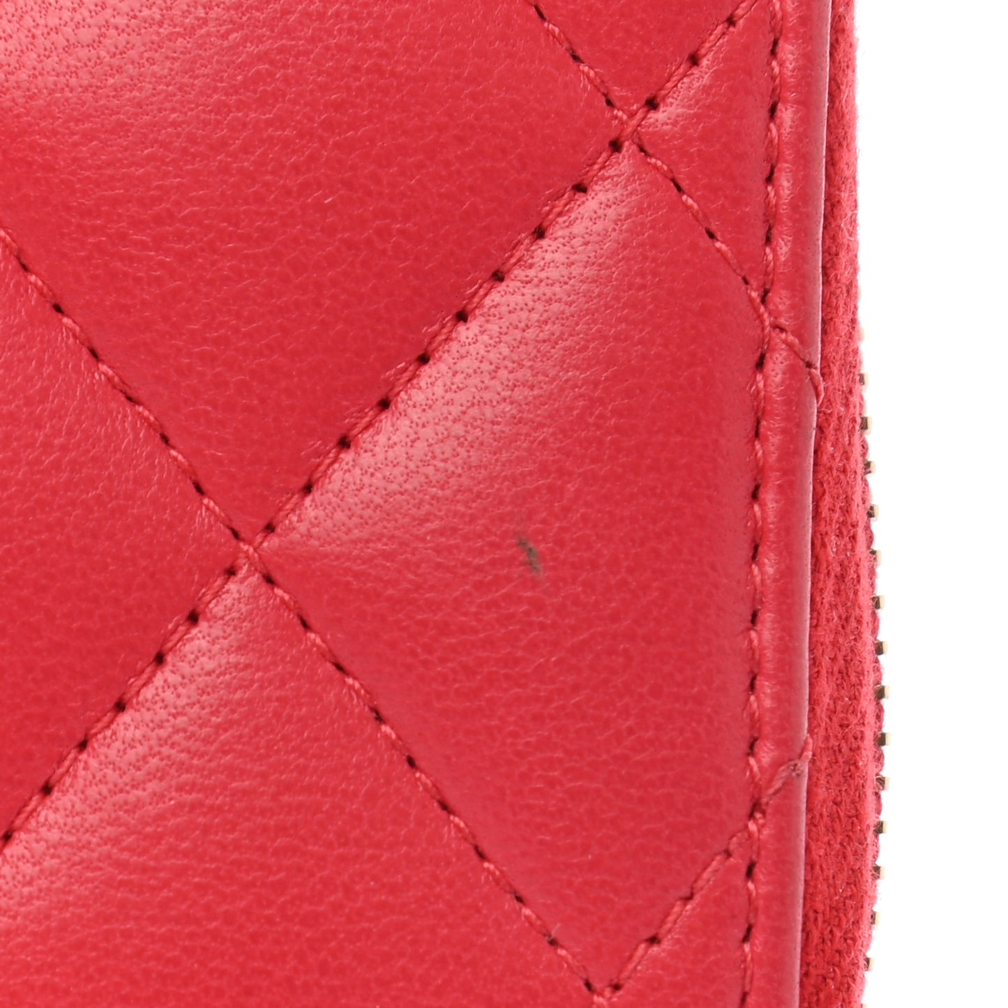 Lambskin Quilted Zip Around Coin Purse Wallet Light Red
