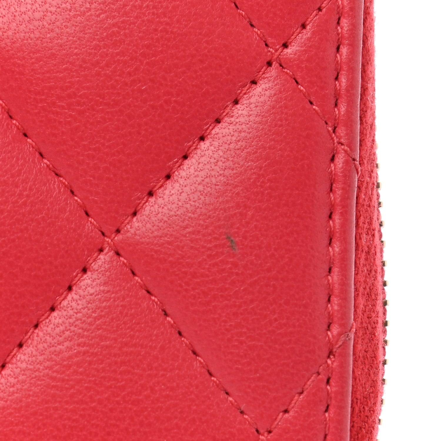 Chanel Lambskin Quilted Zip Around Coin Purse Wallet Light Red 8 of 9