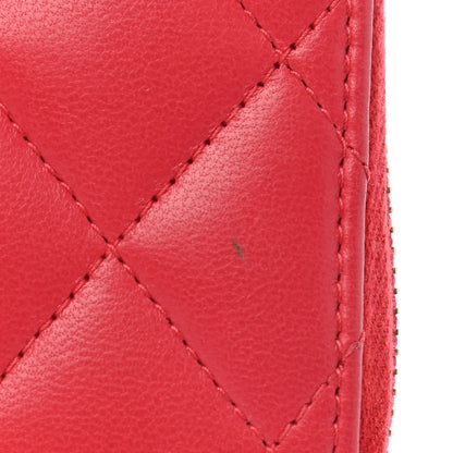 Chanel Lambskin Quilted Zip Around Coin Purse Wallet Light Red 8 of 9