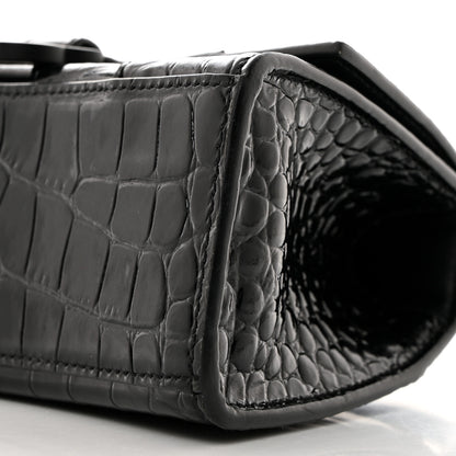Balenciaga Shiny Calfskin Monochrome Crocodile Embossed Hourglass Top Handle Bag XS Black 11 of 11