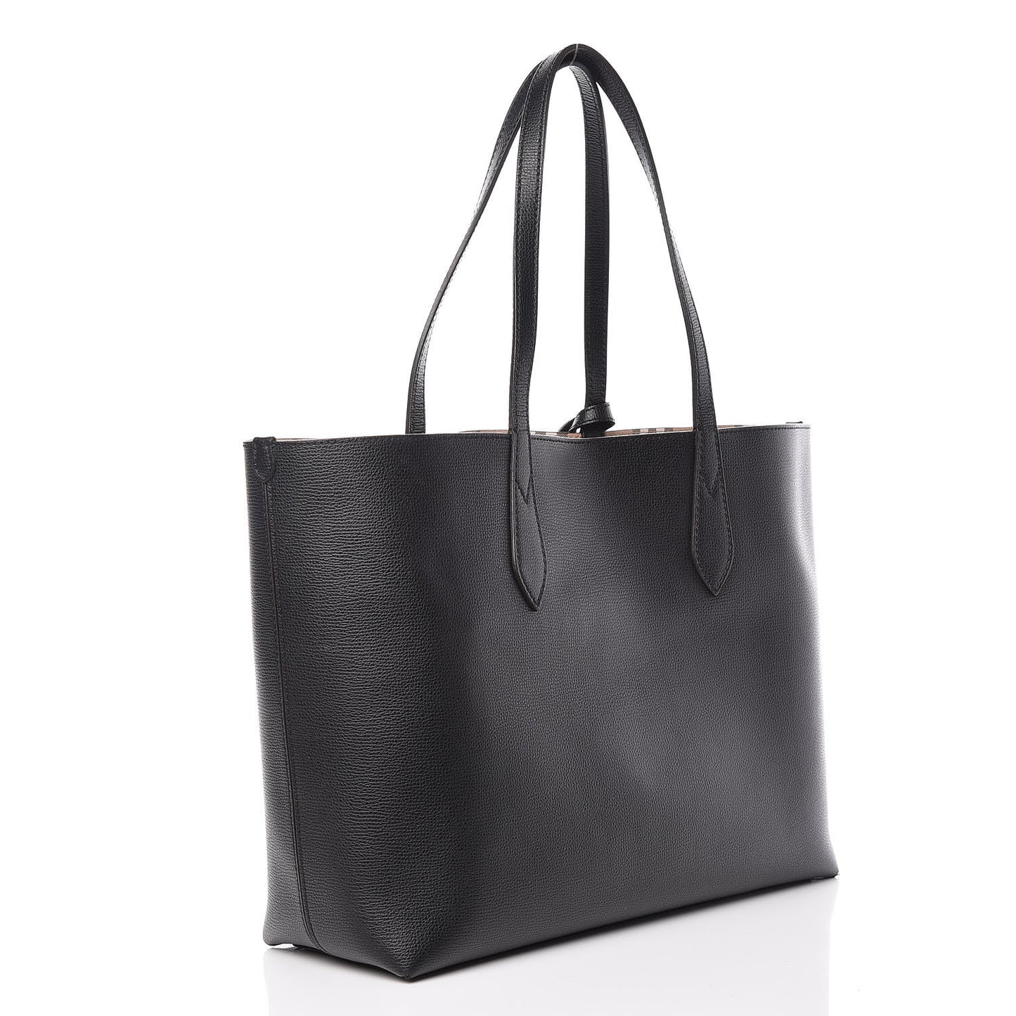 Grainy Calfskin Haymarket Check Medium Reversible Tote Black