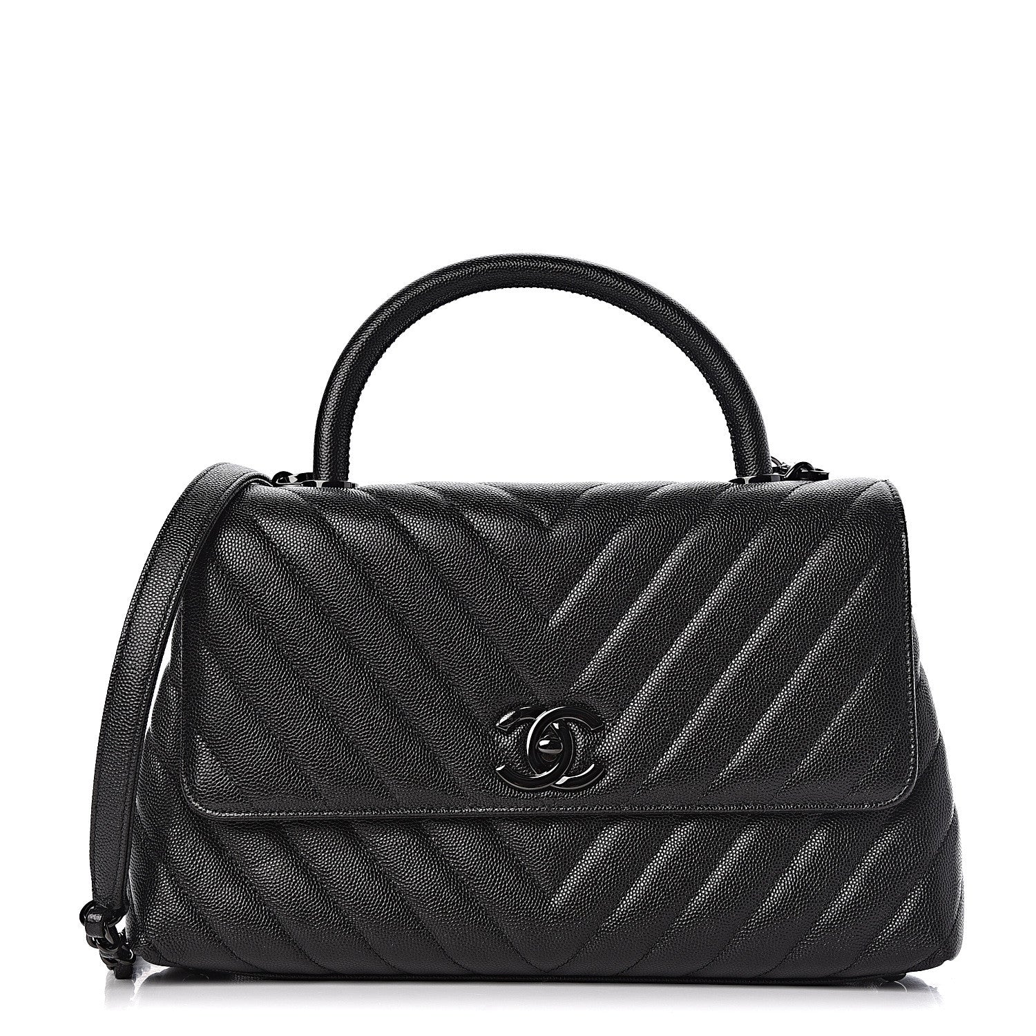 Chanel Caviar Chevron Quilted Small Coco Handle Flap So Black 1 of 11