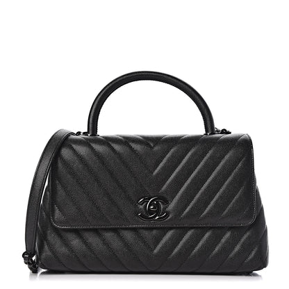 Chanel Caviar Chevron Quilted Small Coco Handle Flap So Black 1 of 11