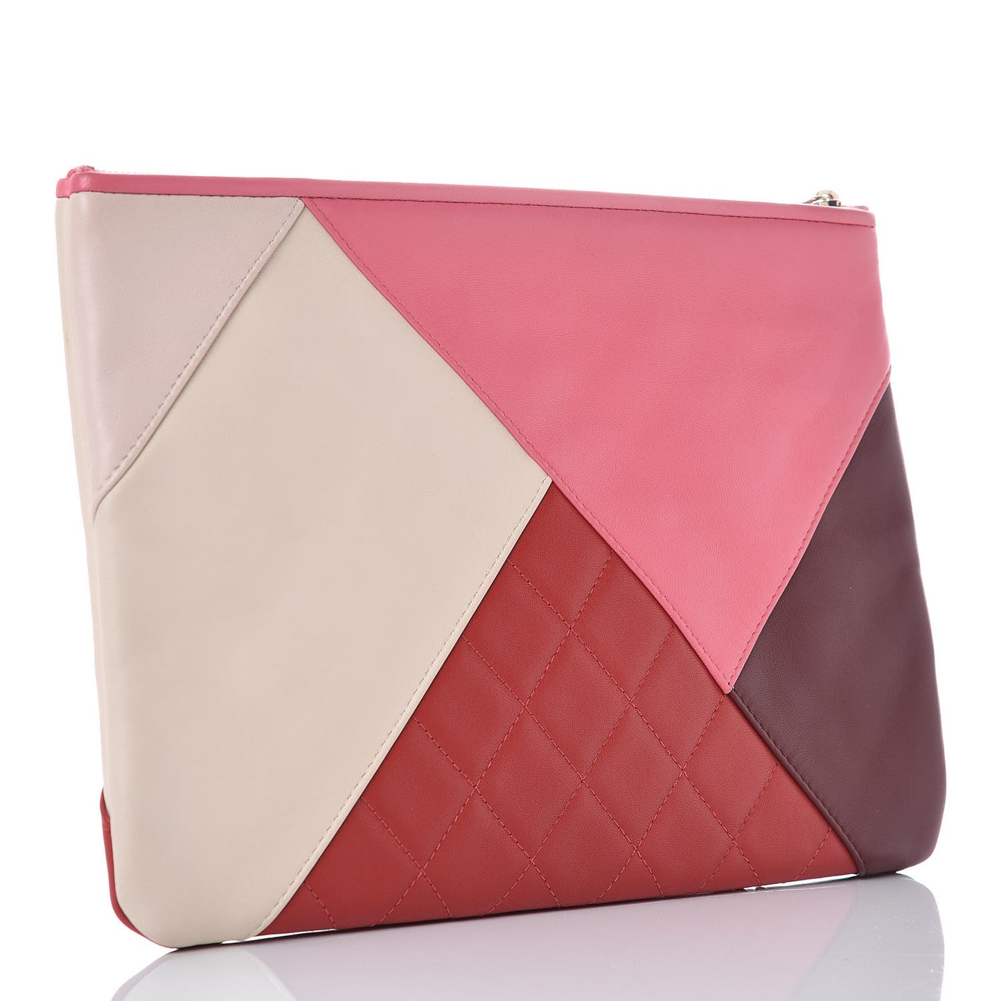 Lambskin Patchwork Medium Cosmetic Case Pink Red
