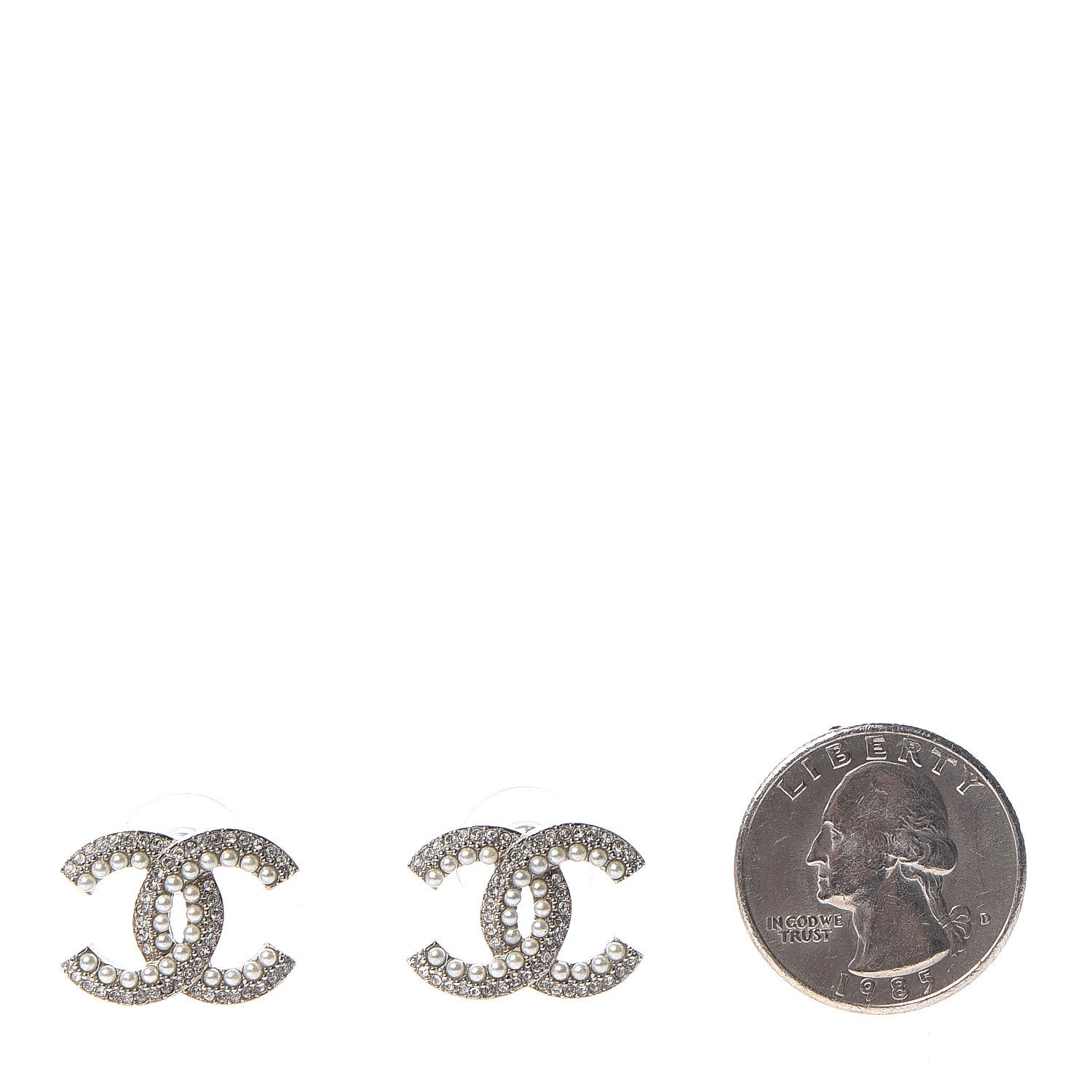 Chanel Pearl Crystal CC Snow Palace Earrings Silver 2 of 5