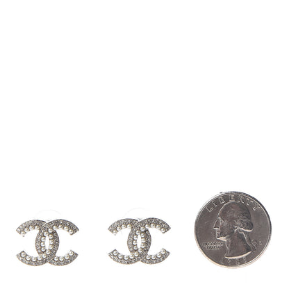 Chanel Pearl Crystal CC Snow Palace Earrings Silver 2 of 5