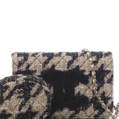 Chanel Tweed Shearling Quilted Wallet On Chain WOC and Coin Purse Beige Black 9 of 12