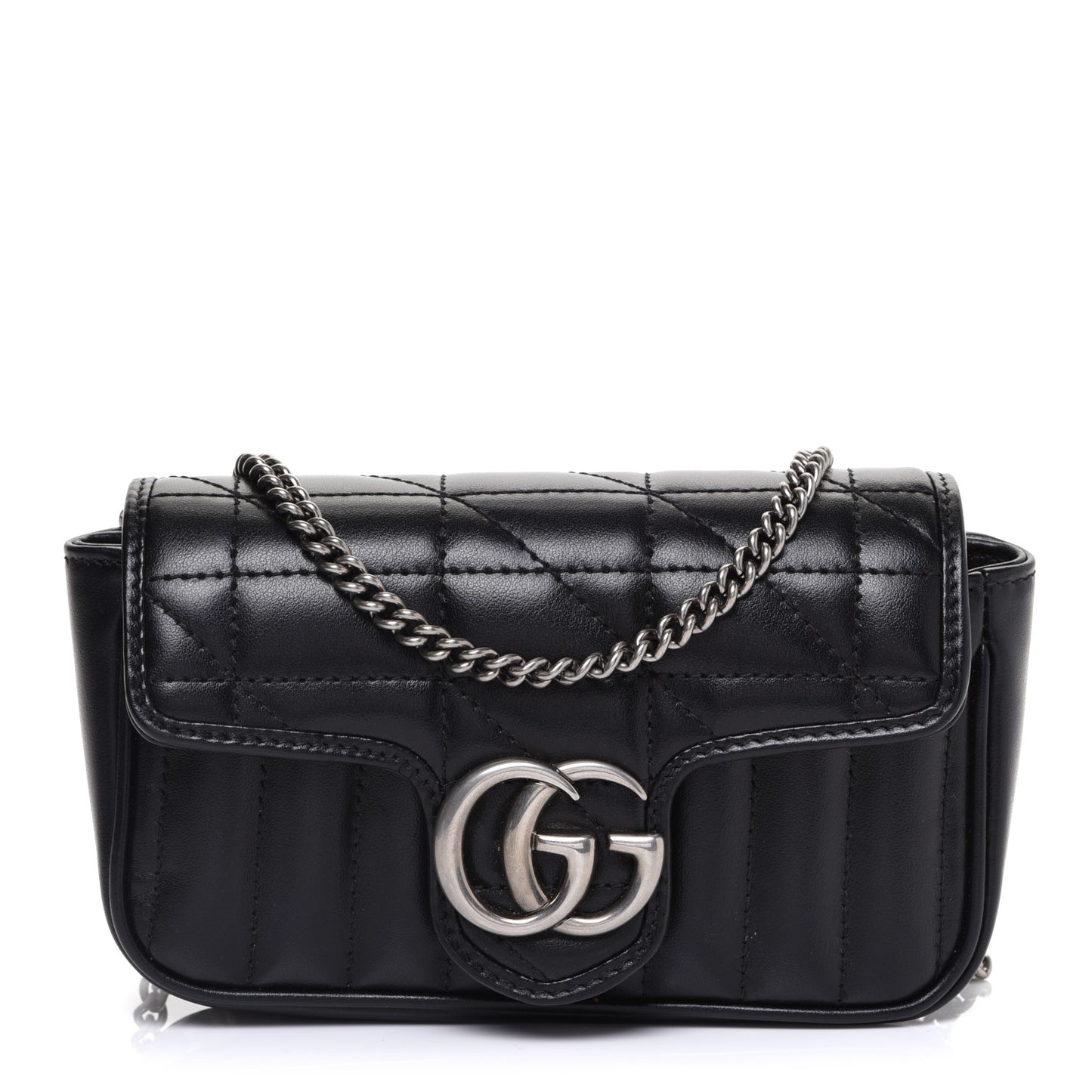 Calfskin Matelasse Aria Super Mini GG Marmont Shoulder Bag Black