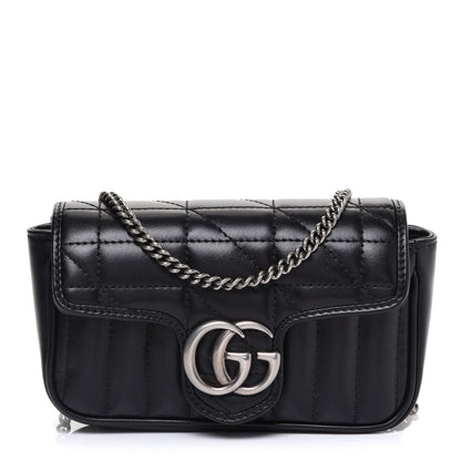 Gucci Calfskin Matelasse Aria Super Mini GG Marmont Shoulder Bag Black 1 of 9