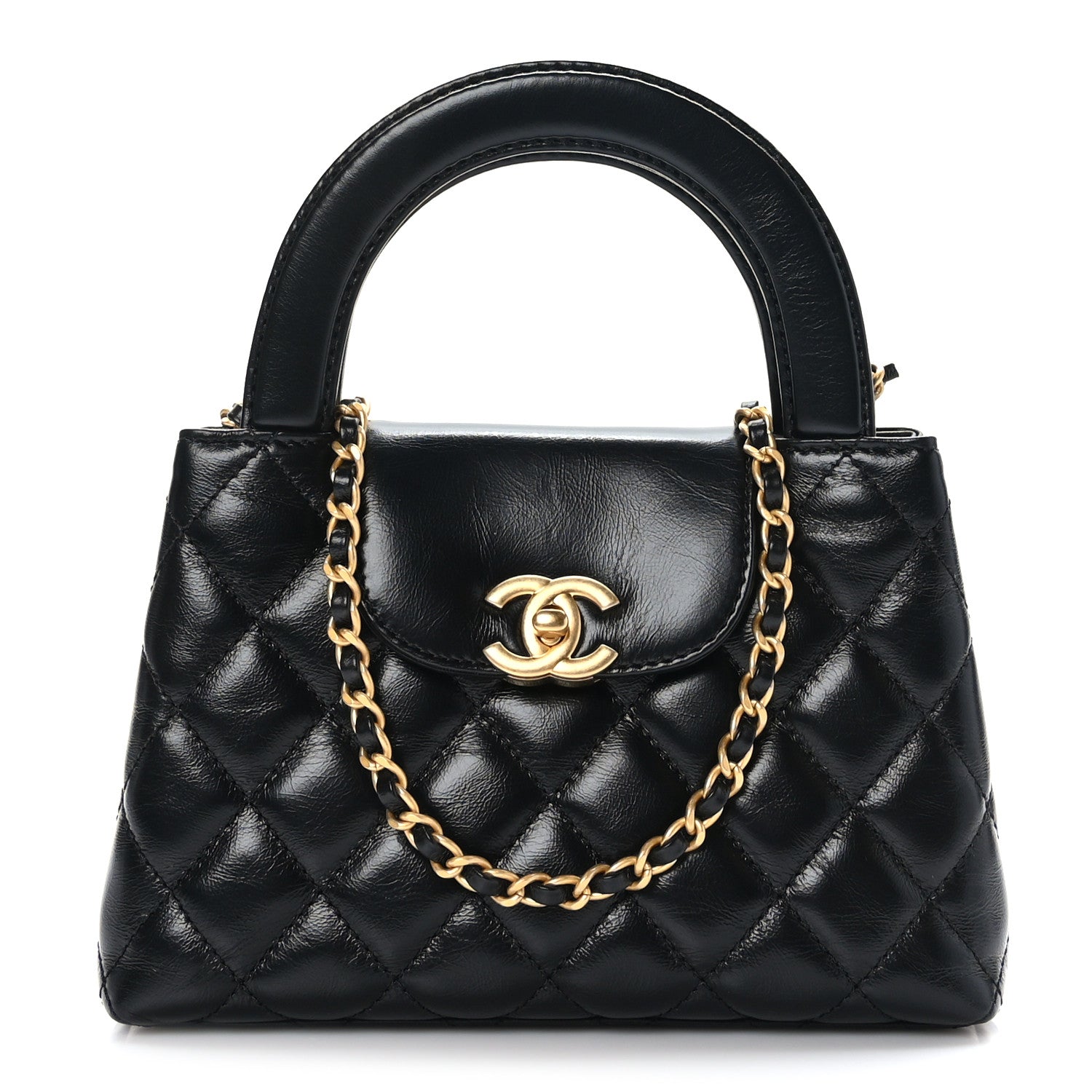 Chanel Shiny Aged Calfskin Quilted Nano Kelly Shopper Black 1 of 10