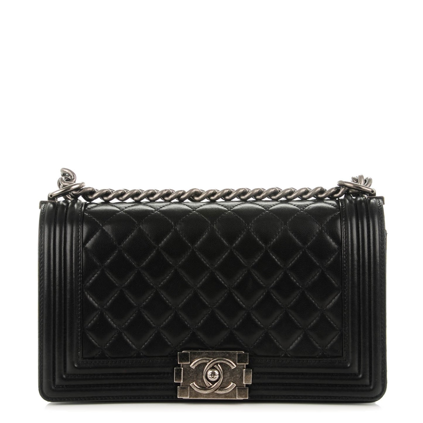 Lambskin Quilted Medium Boy Flap Black