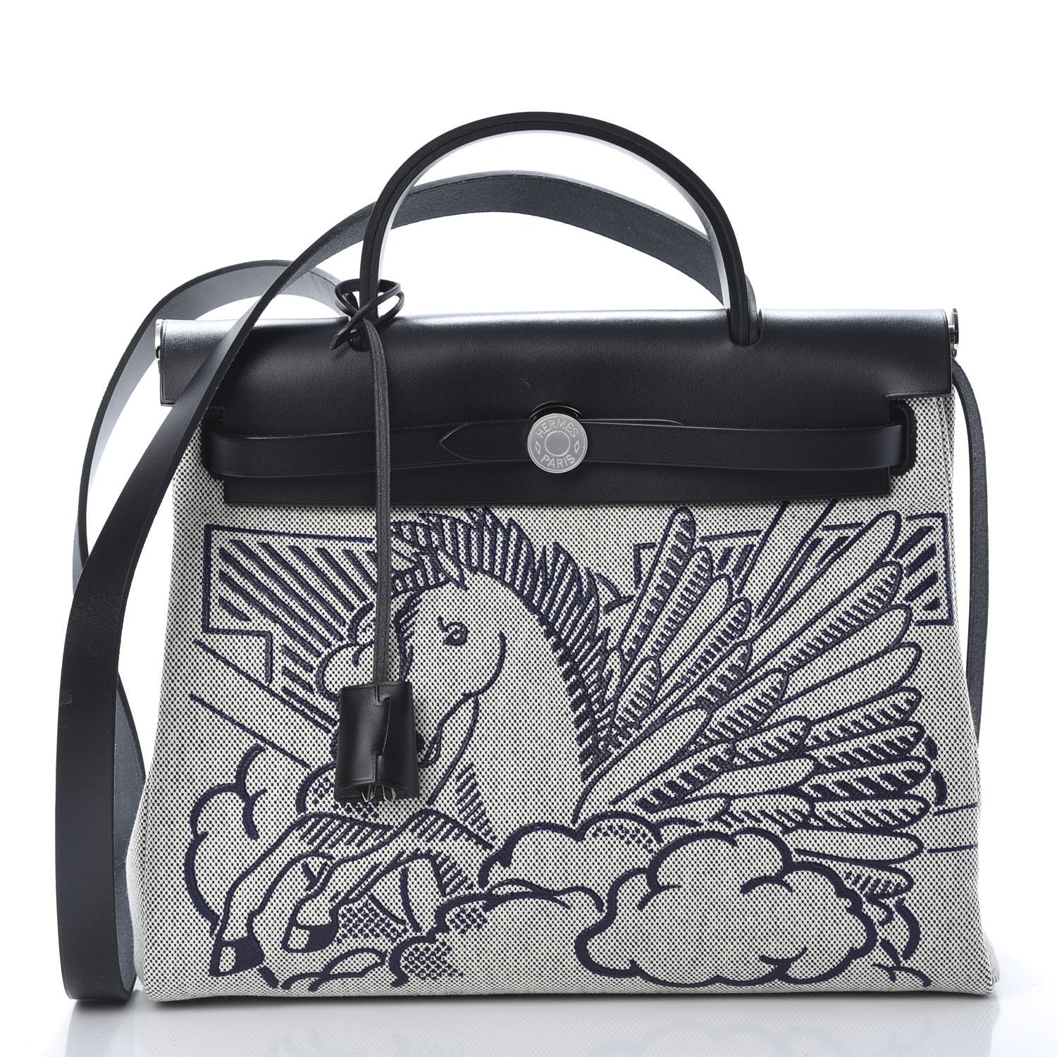 Hermes Vache Hunter Toile Pegase Pop Herbag Zip Retourne 31 PM Bleu Indigo 3 of 14