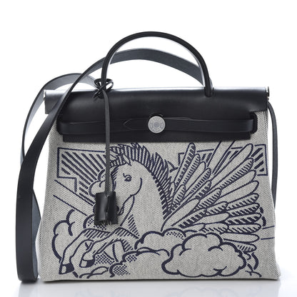 Hermes Vache Hunter Toile Pegase Pop Herbag Zip Retourne 31 PM Bleu Indigo 3 of 14