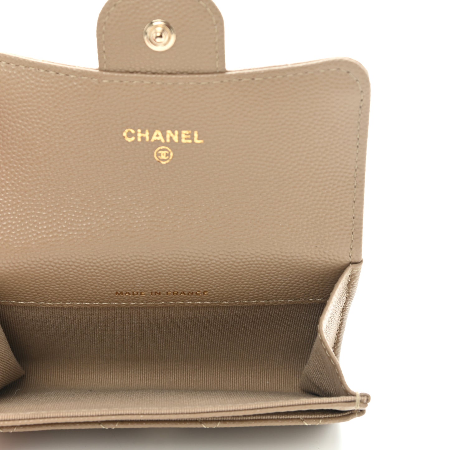Caviar Quilted Flap Card Holder Wallet Beige