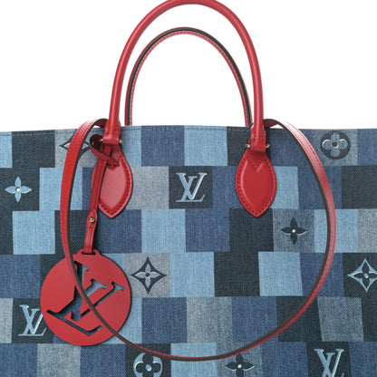 Louis Vuitton Denim Damier Monogram Onthego Blue Rouge 8 of 13